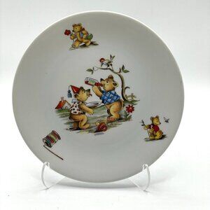 Jaeger and Co. Vintage Teddy Drinking Bear Picnic Child Ceramic Plate Germany 7"